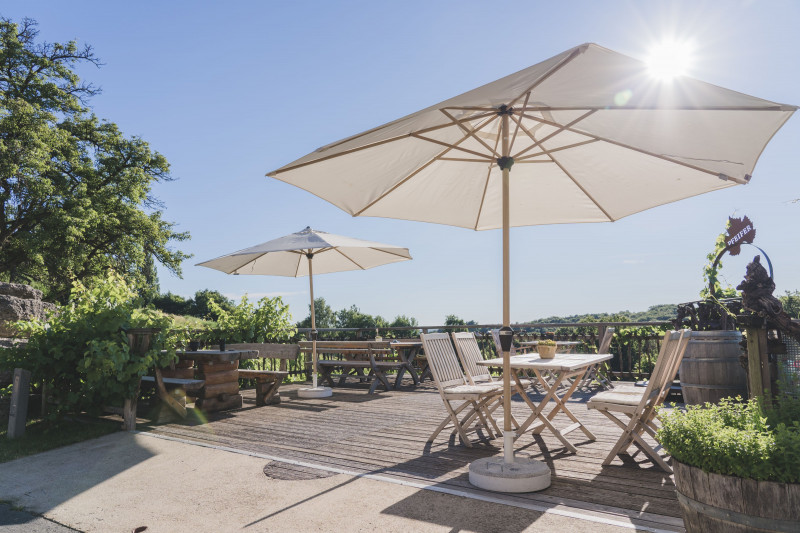Terrasse mit Aussicht am Weingut Pfeifer