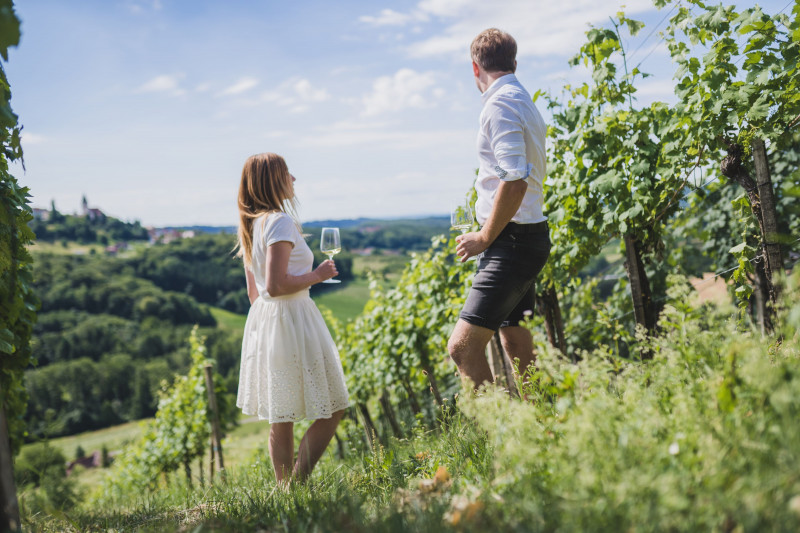 Daniel Pfeifer und Julia Krispel im Weingarten
